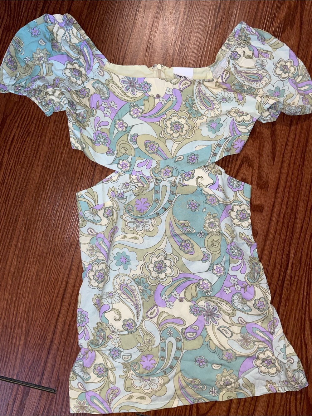 Pastel Lavender & Mint Paisley Cutout Mini Dress